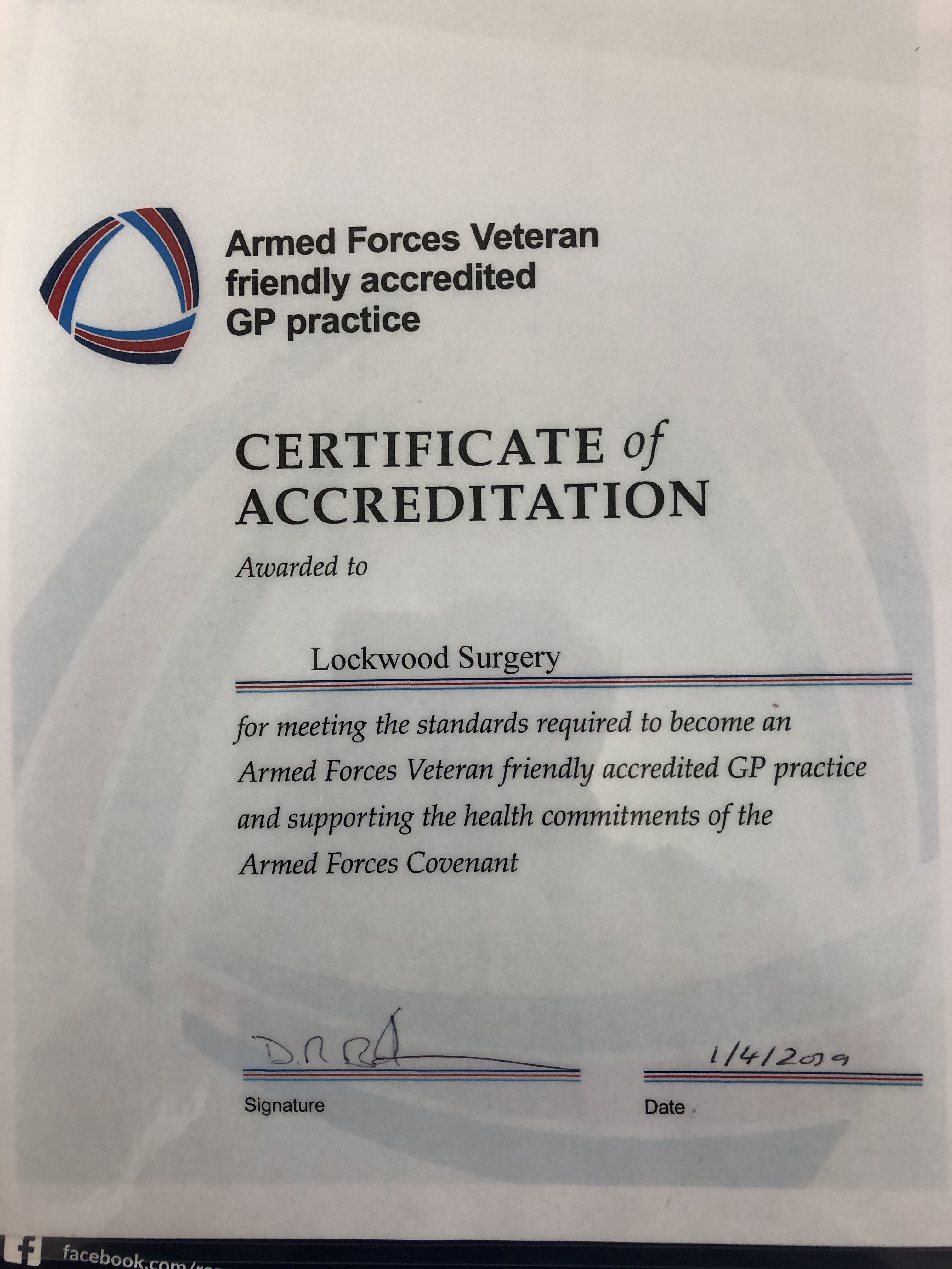 Armed forces Veteran friendly accredited GP practice 